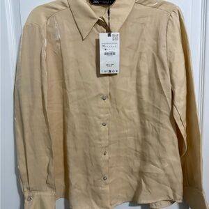 Zara Tan Dress Shirt Classic Collar Soft Material